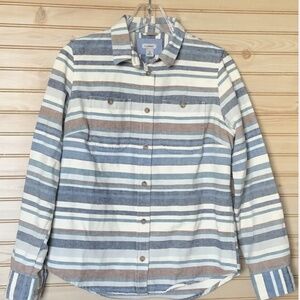LL Bean Horizontal Stripe Multi Button Up 2 Pocket Warm Flannel Shirt Women's XS